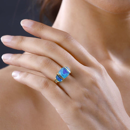 Pfau Quarz Triplette Ring 925 Silber vergoldet (Größe 16.00) ca. 6,74 ct