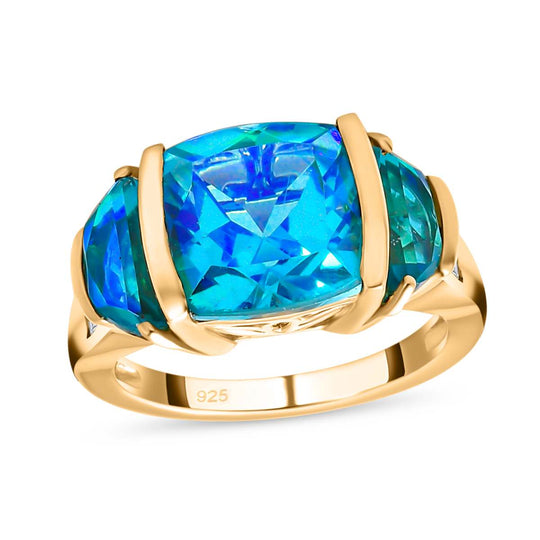 Pfau Quarz Triplette Ring 925 Silber vergoldet (Größe 16.00) ca. 6,74 ct