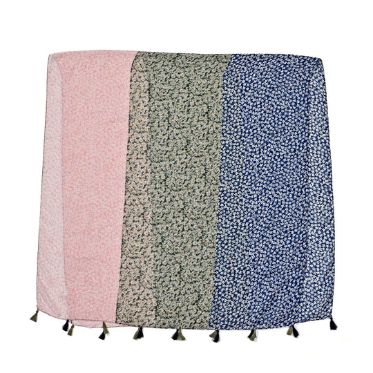 Dreifarbiger Patchwork-Schal mit schönem Blumenmuster Einheitsgröße, 100% Polyester, 87x180 cm