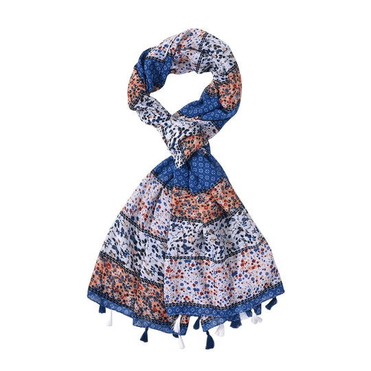 Dreifarbiger Patchwork-Schal mit schönem Blumenmuster Einheitsgröße, 100% Polyester, 87x180 cm