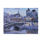 Winterdruck auf Leinwand mit LED- und Glasfaserlicht, 30x40 cm, 3AA (nicht inkl.), Schneemann