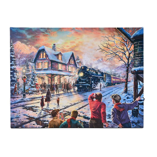 Winterdruck auf Leinwand mit LED- und Glasfaserlicht, 30x40 cm, 3AA (nicht inkl.), Zug