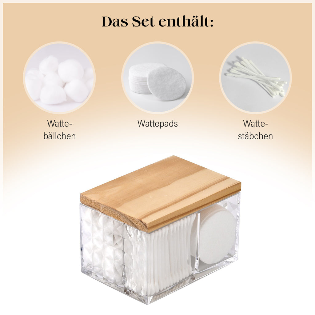 NaturPur Öko-Badezimmer Komplettset, Hochwertige PS-Schale mit Holzdeckel, Größe: 14x10x9,3 cm