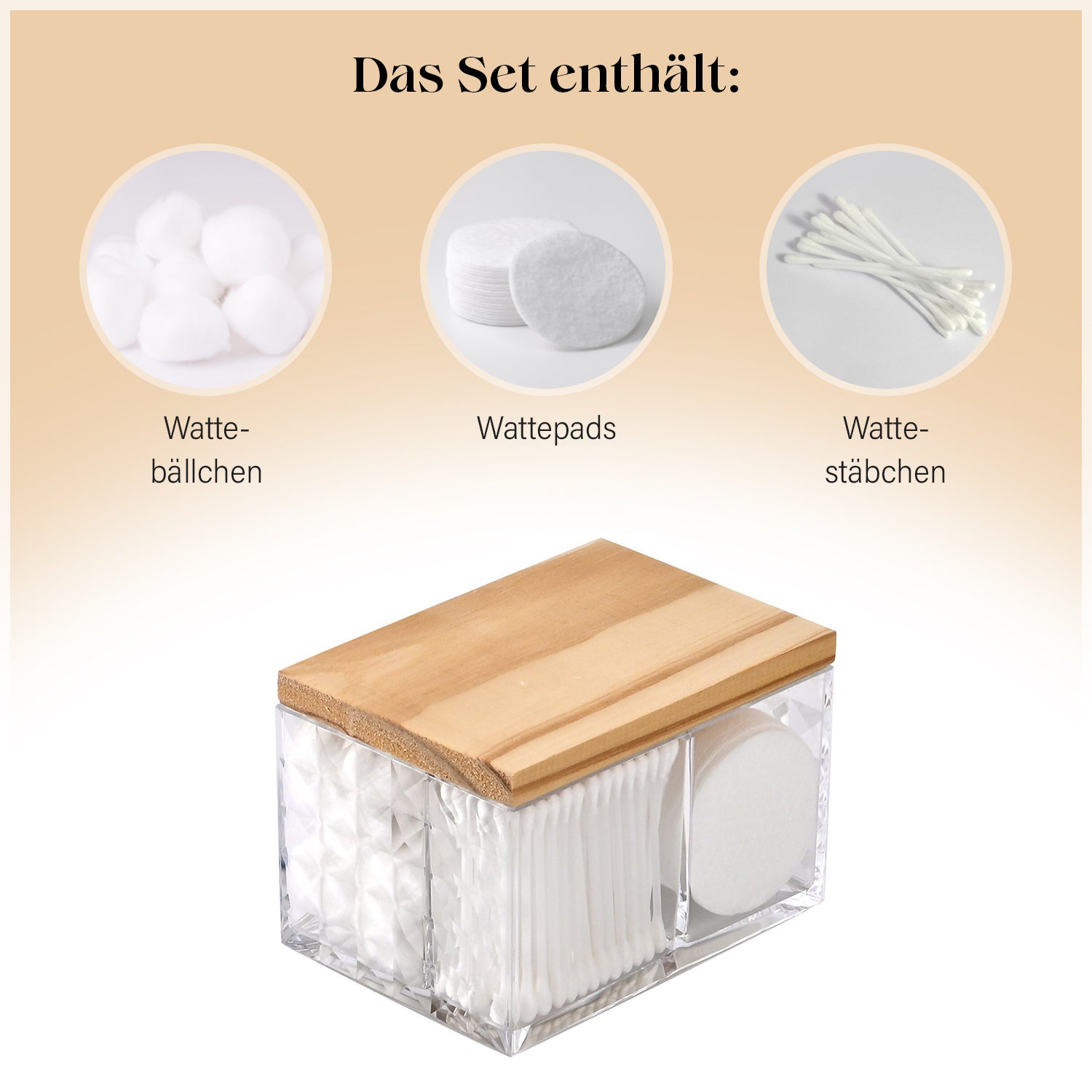 NaturPur Öko-Badezimmer Komplettset, Hochwertige PS-Schale mit Holzdeckel, Größe: 14x10x9,3 cm