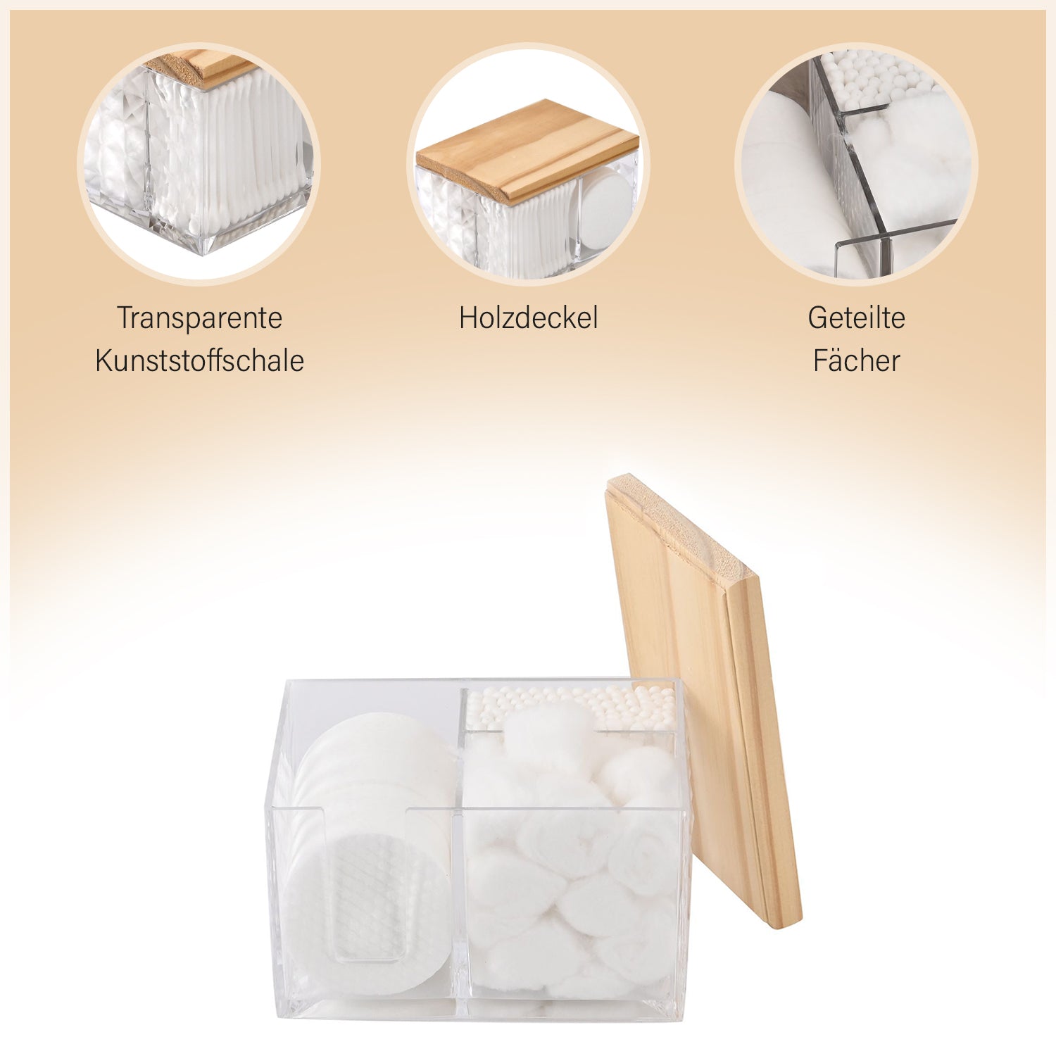 NaturPur Öko-Badezimmer Komplettset, Hochwertige PS-Schale mit Holzdeckel, Größe: 14x10x9,3 cm