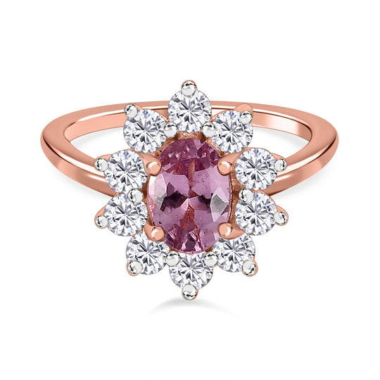 AA Lila Spinell, weißer Zirkon Ring, 925 Silber Roségold Vermeil (Größe 20.00) ca. 0.99 ct