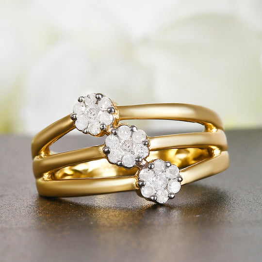 Diamant-Ring, 925 Silber Gelbgold Vermeil (Größe 20.00) ca. 0.33 ct