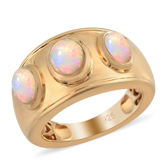 Natürlicher Äthiopischer Opal 3 Stein Ring 925 Silber vergoldet (Größe 20.00) ca. 1,25 ct