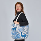 Gewebter Jute Handtasche mit Hirsch, Größe 42x34x9x37 cm, Hirsch