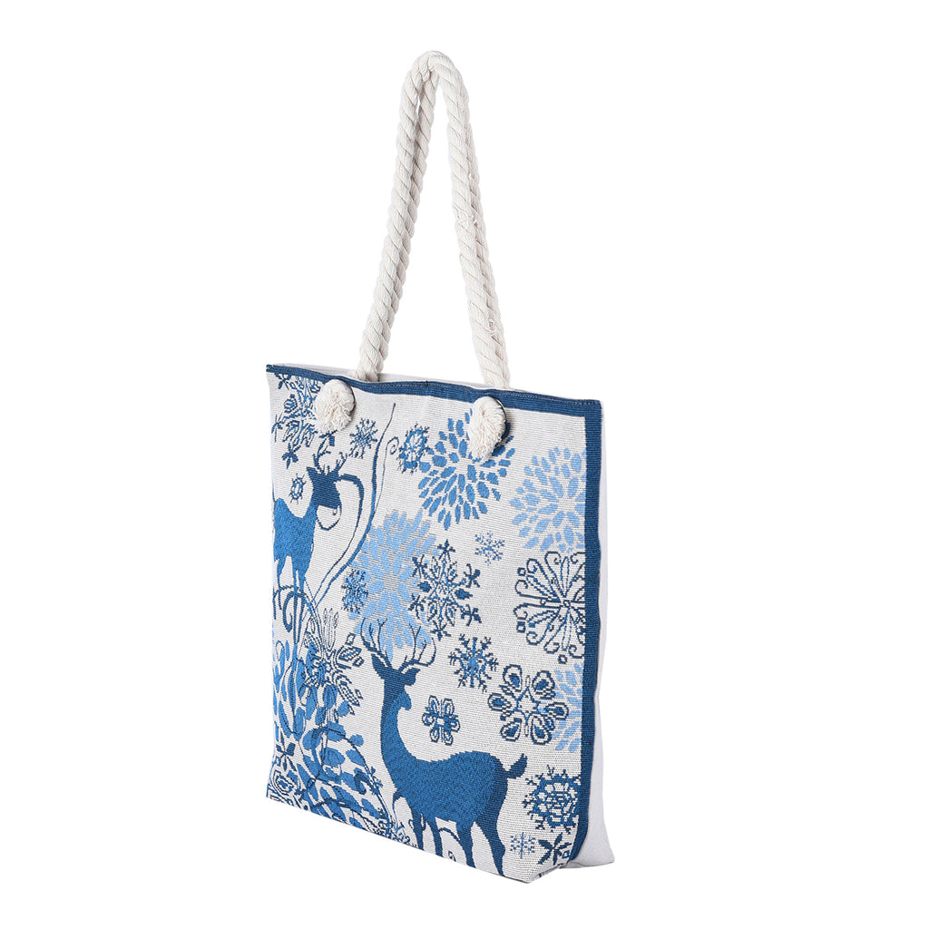 Gewebter Jute Handtasche mit Hirsch, Größe 42x34x9x37 cm, Hirsch