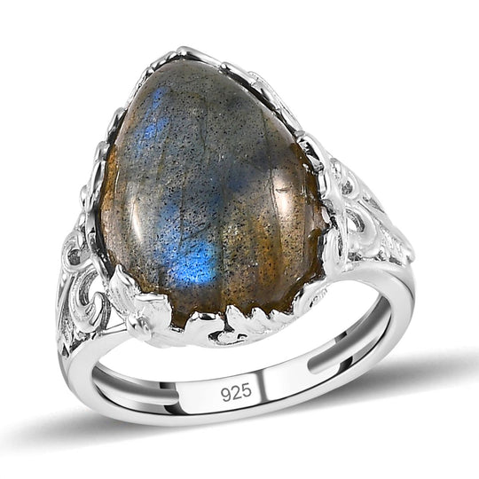 Labradorit Ring, 925 Silber platiniert (Größe 18.00) ca. 8.87 ct