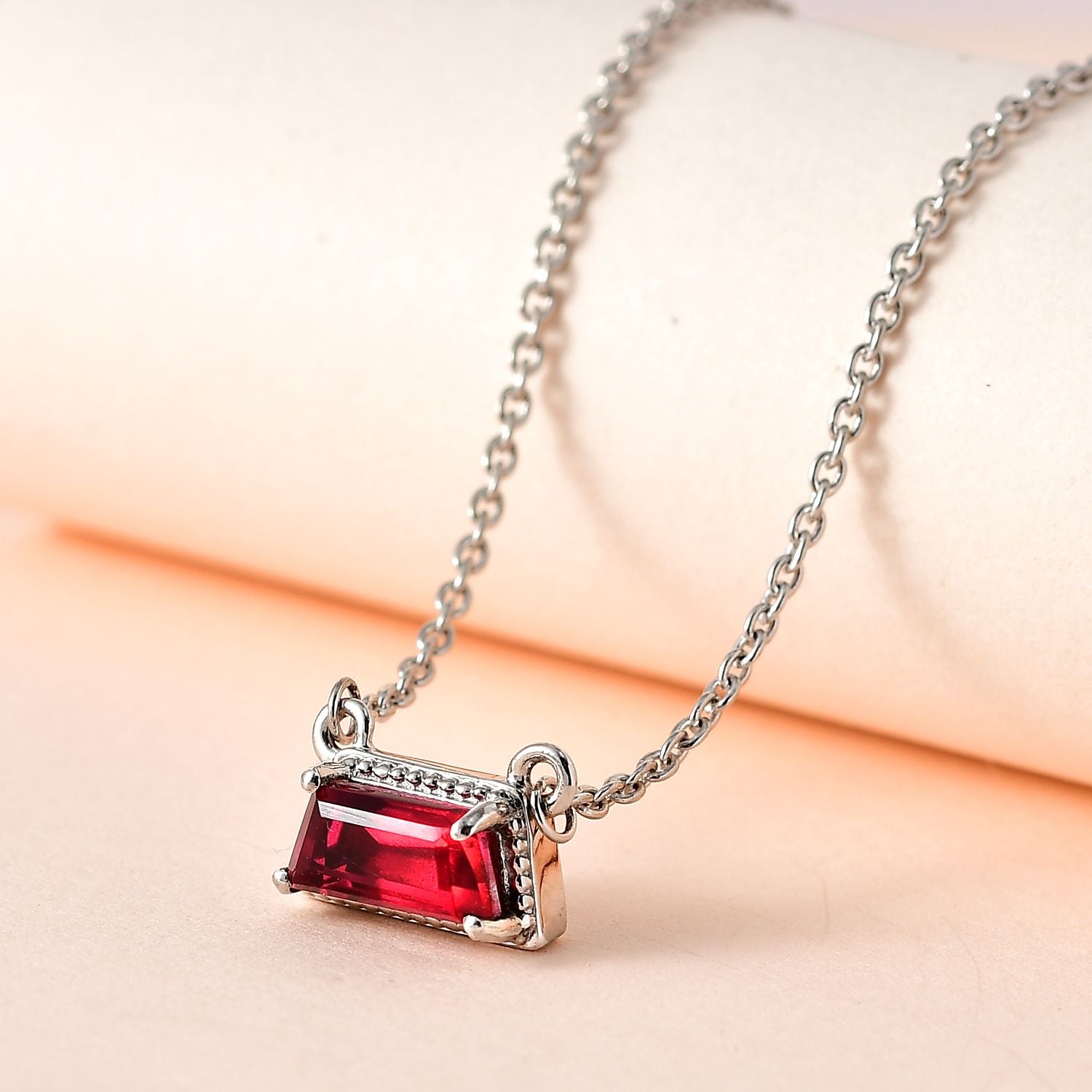 Magenta Rosa Quarz Triplette Halskette ca. 45 cm 925 Silber platiniert ca. 1.14 ct
