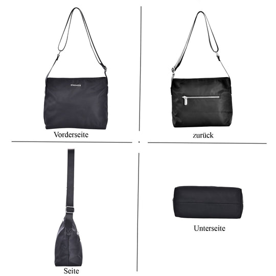 Sencillez - Crossbody Handtasche mit Nylonfutter und RFID Schutz, 112cm Schultergurt, 27x14.5x23 cm, Schwarz