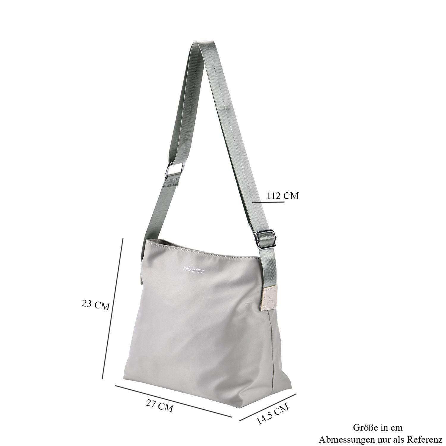 PASSAGE - Crossbody Handtasche mit Nylonfutter und RFID Schutz, 112cm Schultergurt, 27x14.5x23 cm, hell Grün