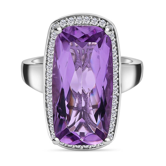 Rosa Amethyst, weißer Zirkon Ring, 925 Silber platiniert (Größe 19.00) ca. 12.06 ct