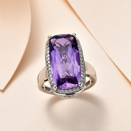 Rosa Amethyst, weißer Zirkon Ring, 925 Silber platiniert (Größe 19.00) ca. 12.06 ct