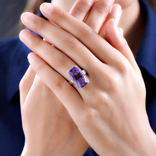 Rosa Amethyst, weißer Zirkon Ring, 925 Silber platiniert (Größe 19.00) ca. 12.06 ct