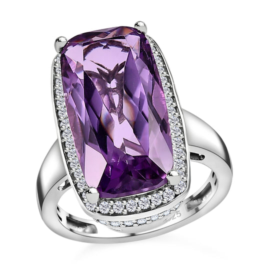 Rosa Amethyst, weißer Zirkon Ring, 925 Silber platiniert (Größe 19.00) ca. 12.06 ct