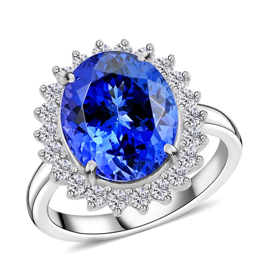 Rhapsody AAAA Tansanit, Weißer Diamant VS/EF Ring, AGI zertifiziert und geprüft,  950 Platin (Größe 20.00) ca. 5.75 ct