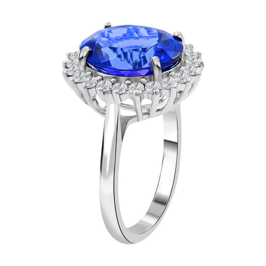 Rhapsody AAAA Tansanit, Weißer Diamant VS/EF Ring, AGI zertifiziert und geprüft,  950 Platin (Größe 20.00) ca. 5.75 ct