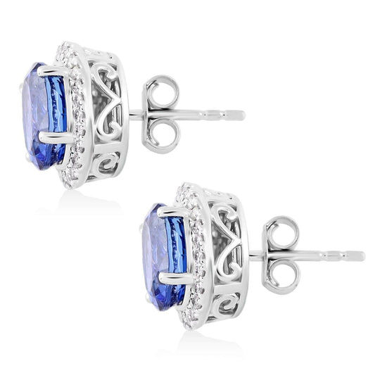 LUXORO AAA Tansanit, Weißer Diamant AGI zertifiziert Ohrringe 585 Gold ca. 3.75 ct
