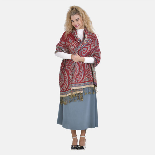 Cashew Fransen-Schal in lebhaftem Rot - 70cm x 180cm, Einheitsgröße