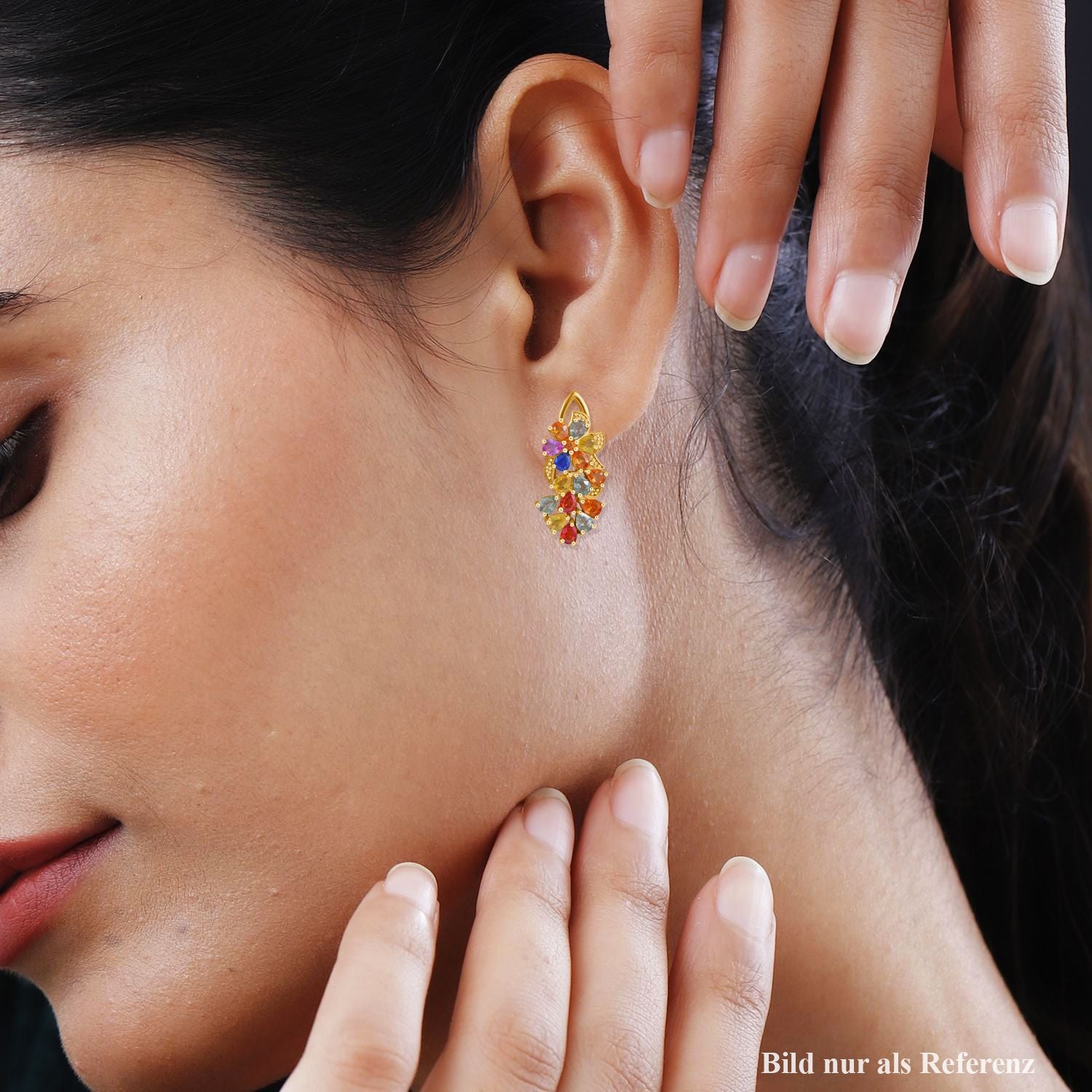 Mehrfarbig Saphir Ohrringe 925 Silber Gelbgold Vermeil ca. 6.07 ct