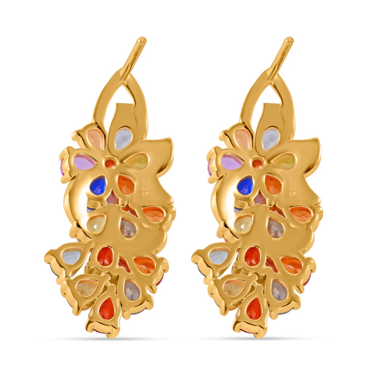 Mehrfarbig Saphir Ohrringe 925 Silber Gelbgold Vermeil ca. 6.07 ct