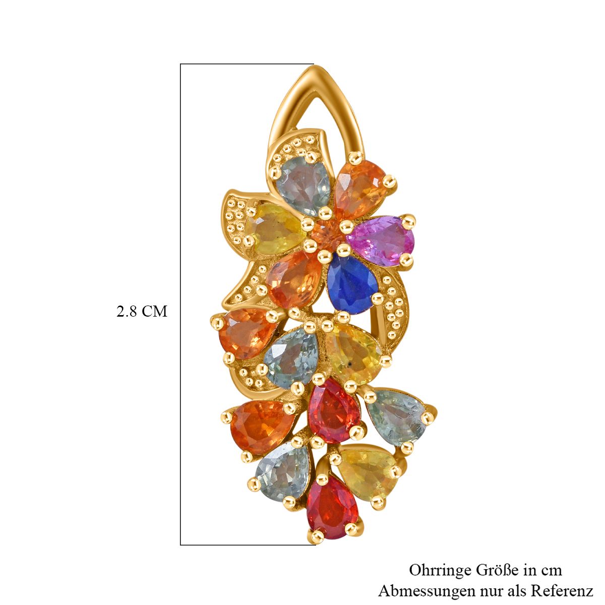 Mehrfarbig Saphir Ohrringe 925 Silber Gelbgold Vermeil ca. 6.07 ct