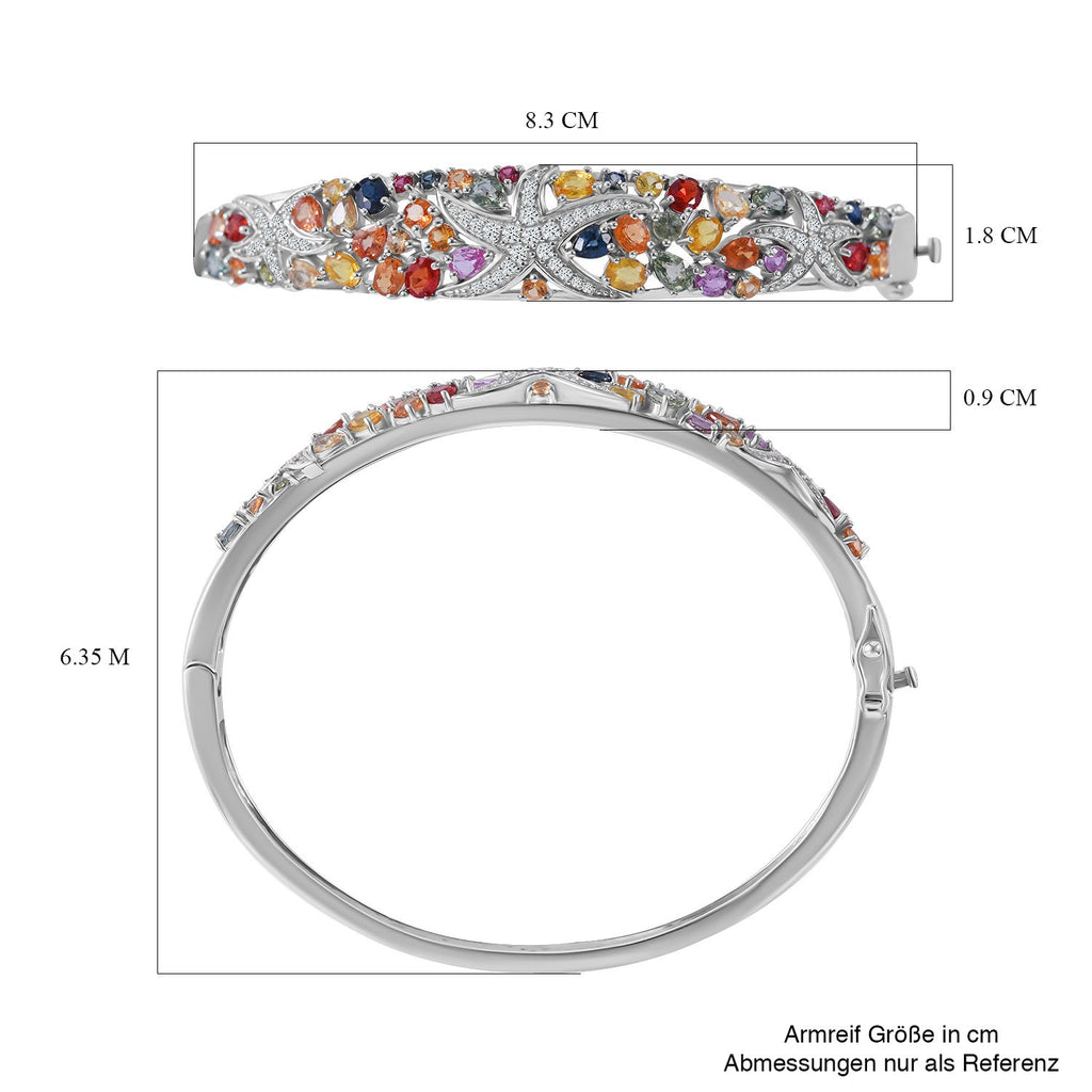 Mehrfarbig Saphir Armreif ca. 19 cm 925 Silber rhodiniert ca. 7,92 ct.