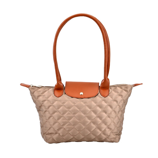 Gesteppte Nylon-Tasche im Schachbrett-Design, 40x11x24cm, beige