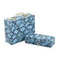 2er-Set, Schmuckkasten mit Reise-Etui aus Kunstleder mit Python-Prägung, 24x19x9 und 22x17x3 cm, Blau