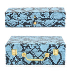 2er-Set, Schmuckkasten mit Reise-Etui aus Kunstleder mit Python-Prägung, 24x19x9 und 22x17x3 cm, Blau