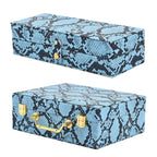 2er-Set, Schmuckkasten mit Reise-Etui aus Kunstleder mit Python-Prägung, 24x19x9 und 22x17x3 cm, Blau