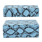 2er-Set, Schmuckkasten mit Reise-Etui aus Kunstleder mit Python-Prägung, 24x19x9 und 22x17x3 cm, Blau