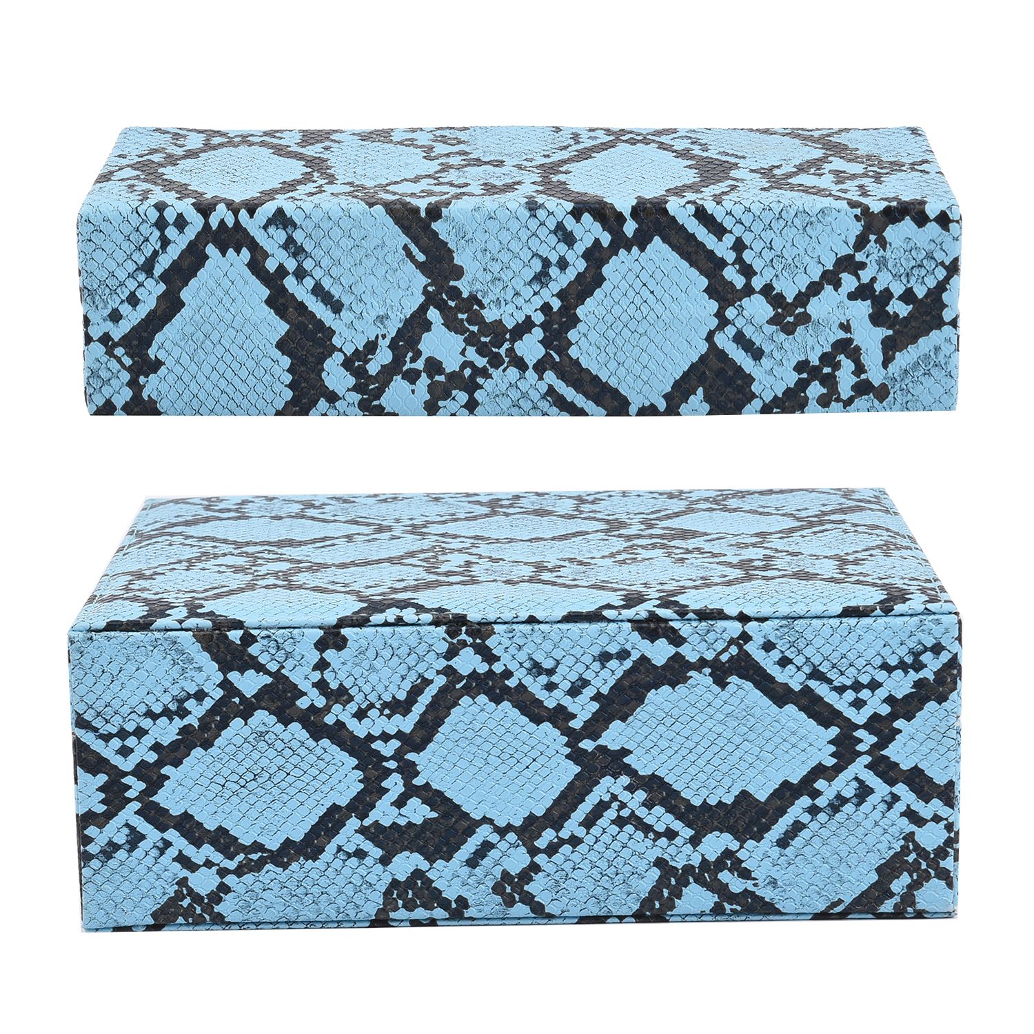 2er-Set, Schmuckkasten mit Reise-Etui aus Kunstleder mit Python-Prägung, 24x19x9 und 22x17x3 cm, Blau