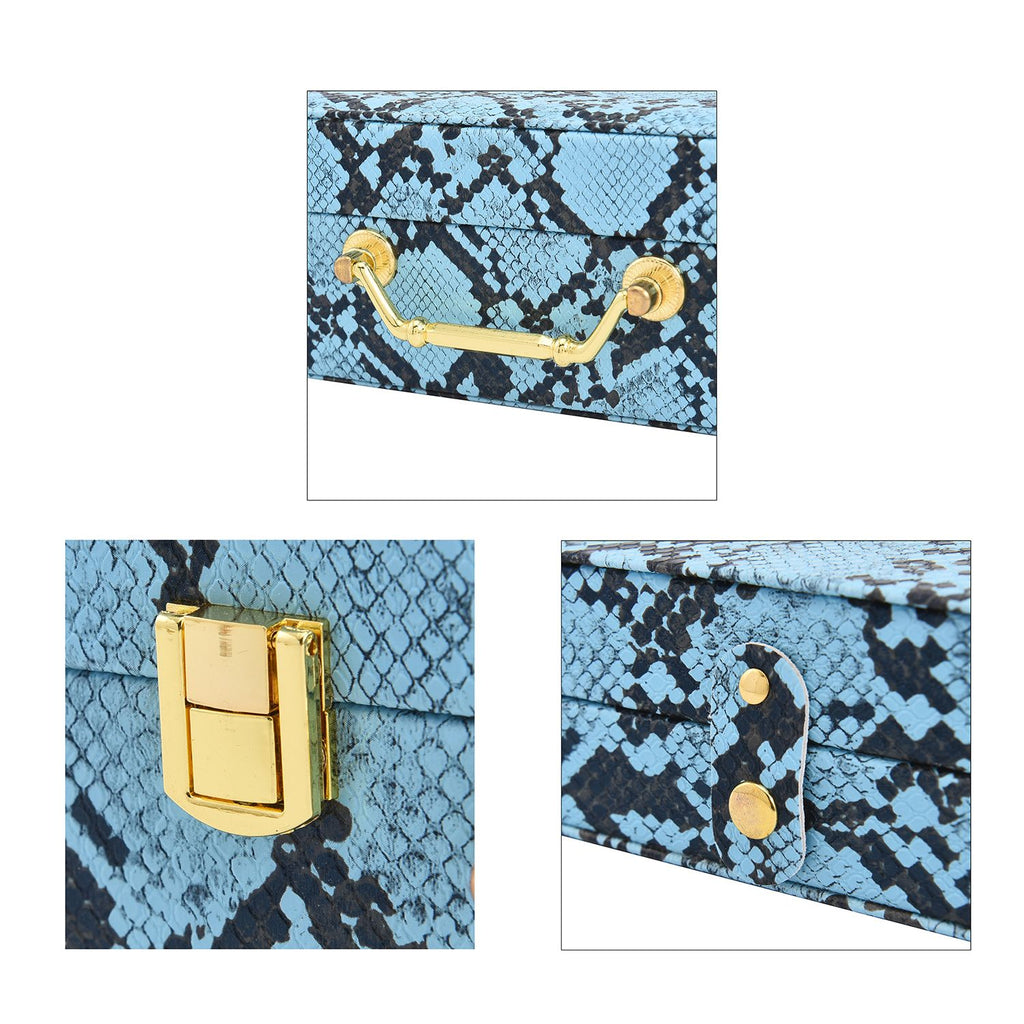 2er-Set, Schmuckkasten mit Reise-Etui aus Kunstleder mit Python-Prägung, 24x19x9 und 22x17x3 cm, Blau