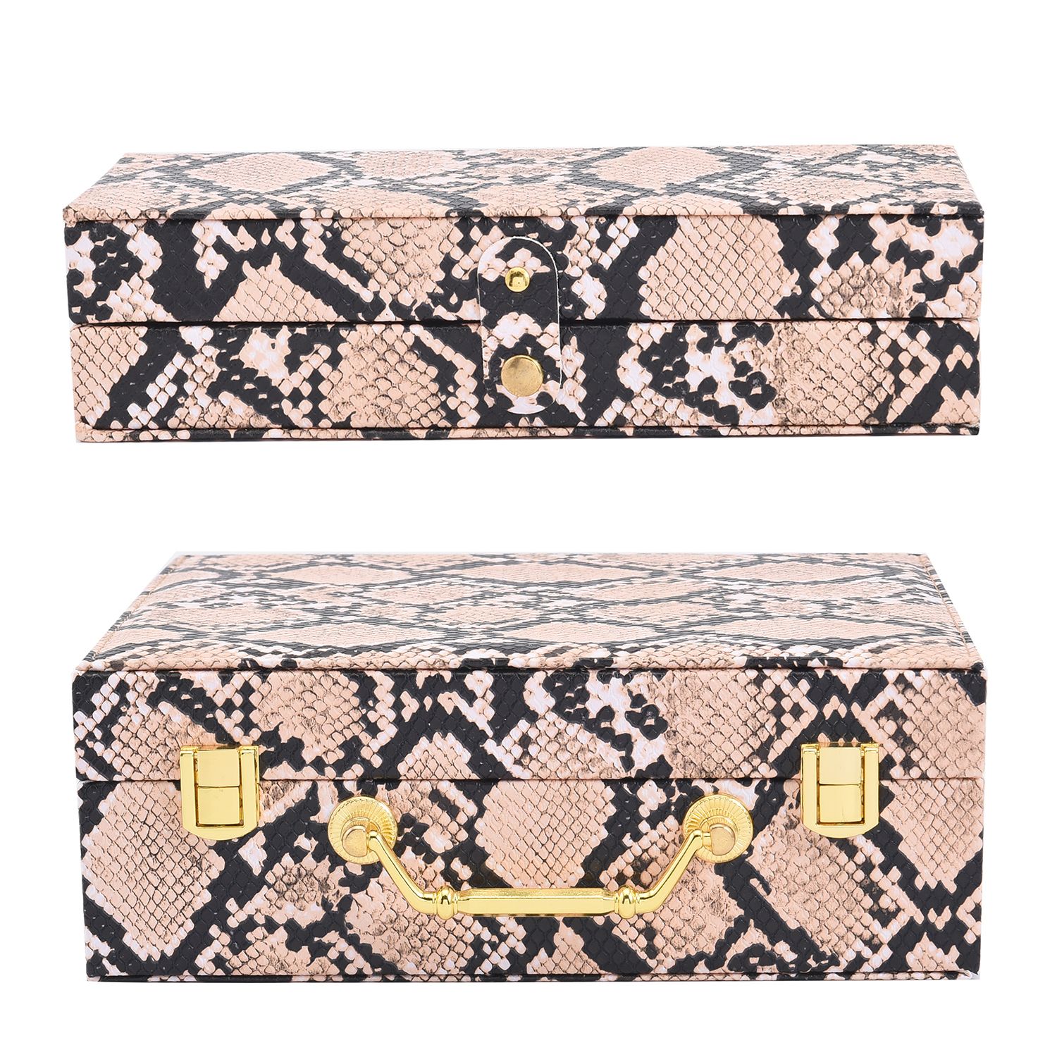 2er-Set, Schmuckkasten mit Reise-Etui aus Kunstleder mit Python-Prägung, 24x19x9 und 22x17x3 cm, Elfenbein