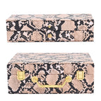 2er-Set, Schmuckkasten mit Reise-Etui aus Kunstleder mit Python-Prägung, 24x19x9 und 22x17x3 cm, Elfenbein