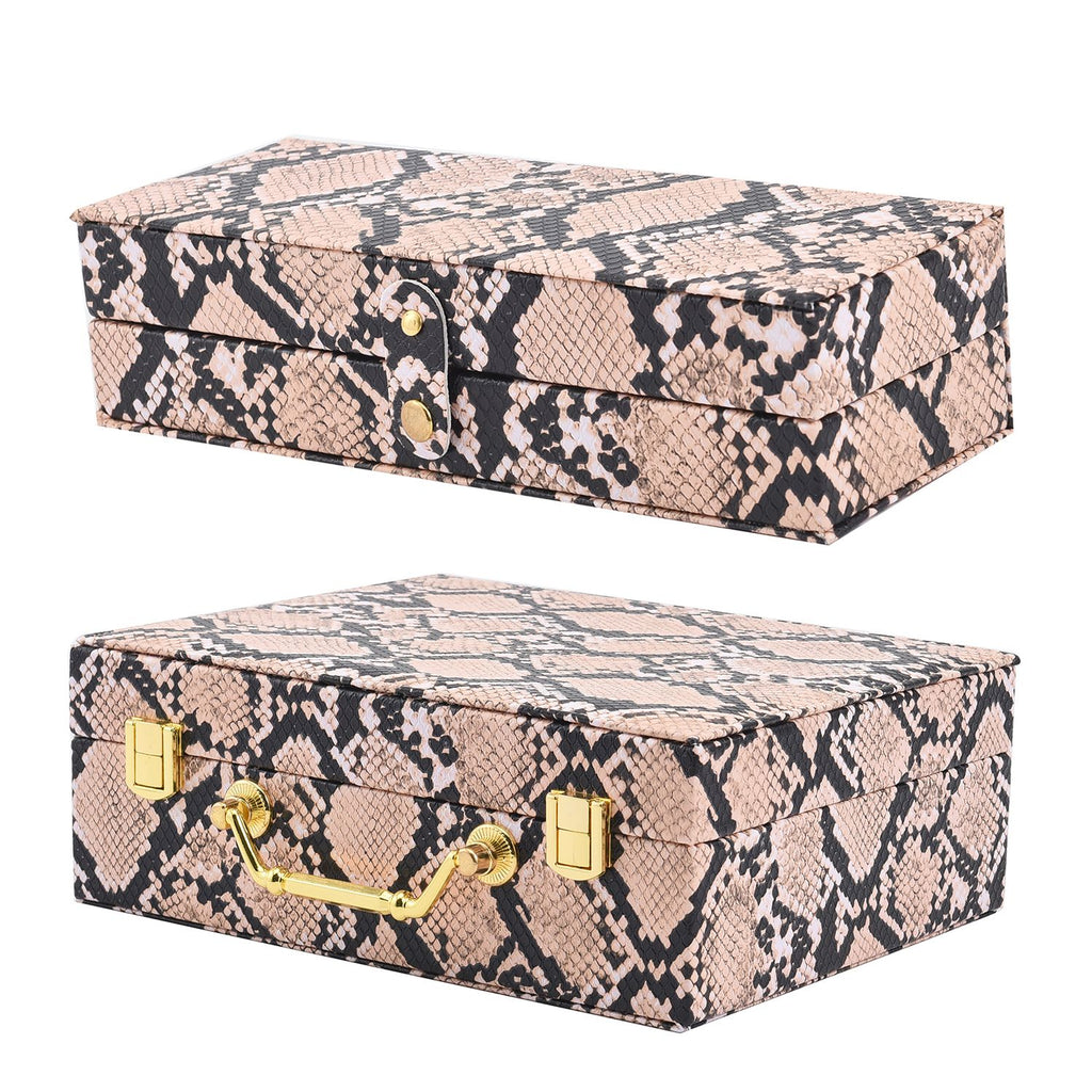 2er-Set, Schmuckkasten mit Reise-Etui aus Kunstleder mit Python-Prägung, 24x19x9 und 22x17x3 cm, Elfenbein