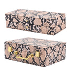 2er-Set, Schmuckkasten mit Reise-Etui aus Kunstleder mit Python-Prägung, 24x19x9 und 22x17x3 cm, Elfenbein