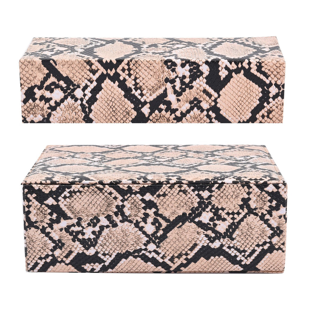 2er-Set, Schmuckkasten mit Reise-Etui aus Kunstleder mit Python-Prägung, 24x19x9 und 22x17x3 cm, Elfenbein