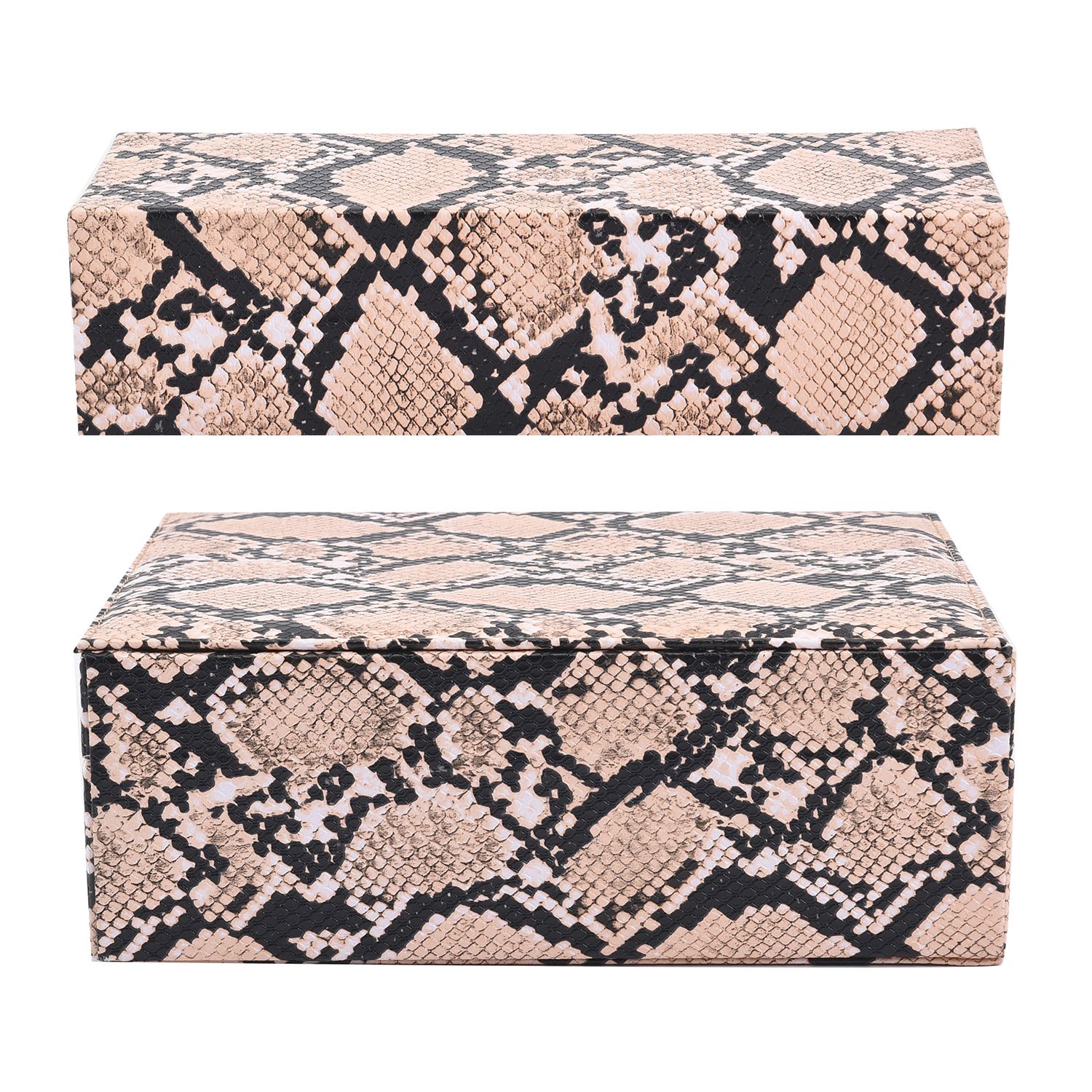 2er-Set, Schmuckkasten mit Reise-Etui aus Kunstleder mit Python-Prägung, 24x19x9 und 22x17x3 cm, Elfenbein