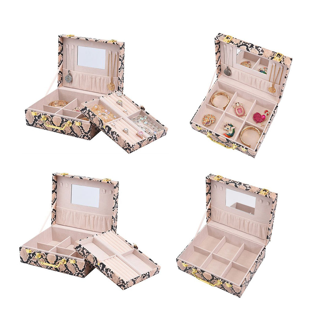 2er-Set, Schmuckkasten mit Reise-Etui aus Kunstleder mit Python-Prägung, 24x19x9 und 22x17x3 cm, Elfenbein