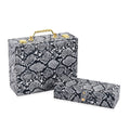 2er-Set, Schmuckkasten mit Reise-Etui aus Kunstleder mit Python-Prägung, 24x19x9 und 22x17x3 cm, Grau