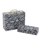 2er-Set, Schmuckkasten mit Reise-Etui aus Kunstleder mit Python-Prägung, 24x19x9 und 22x17x3 cm, Grau