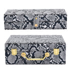 2er-Set, Schmuckkasten mit Reise-Etui aus Kunstleder mit Python-Prägung, 24x19x9 und 22x17x3 cm, Grau