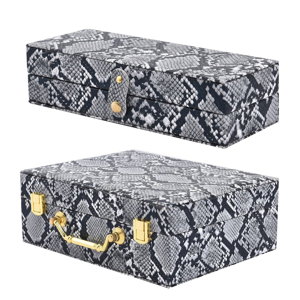 2er-Set, Schmuckkasten mit Reise-Etui aus Kunstleder mit Python-Prägung, 24x19x9 und 22x17x3 cm, Grau