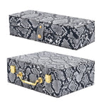 2er-Set, Schmuckkasten mit Reise-Etui aus Kunstleder mit Python-Prägung, 24x19x9 und 22x17x3 cm, Grau