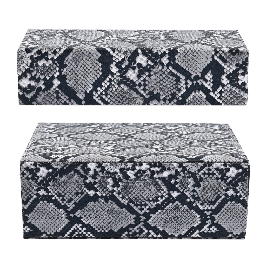 2er-Set, Schmuckkasten mit Reise-Etui aus Kunstleder mit Python-Prägung, 24x19x9 und 22x17x3 cm, Grau